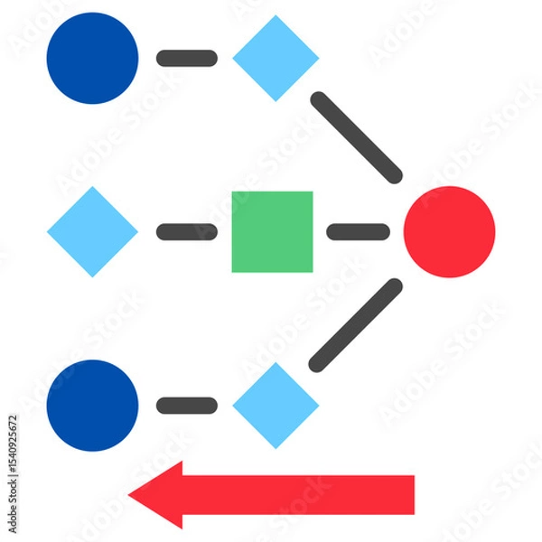 Fototapeta Backpropagation mini illustration flat color icon, use for machine learning, education, technology industry, UI, UX kit, app and web development, digital or print.