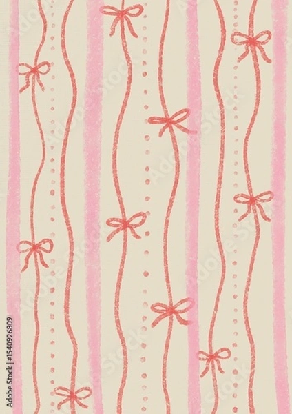 Fototapeta Ribbon bow invitation background. Coquette texture.