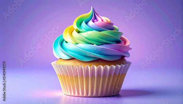 Fototapeta Colorful Rainbow Frosted Cupcake on Purple Background
