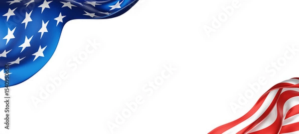 Fototapeta USA or American flag banner design on white background  with copy space 3D render
