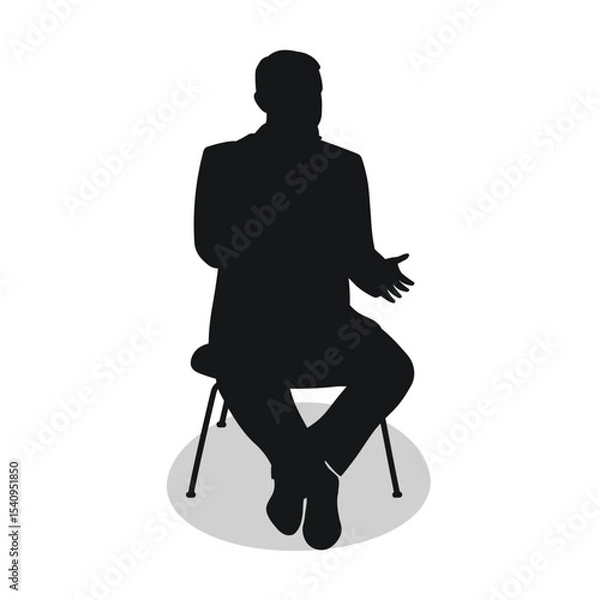 Fototapeta Lecturer gives a lecture into a microphone, black silhouette of a man sitting