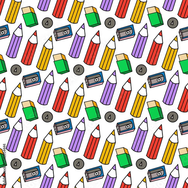 Fototapeta Colorful childish style geometric seamless pattern with various brush strokes and shapes. Scribbles, doodle lines, geometric brush strokes. background with contemporary playful basic figures.