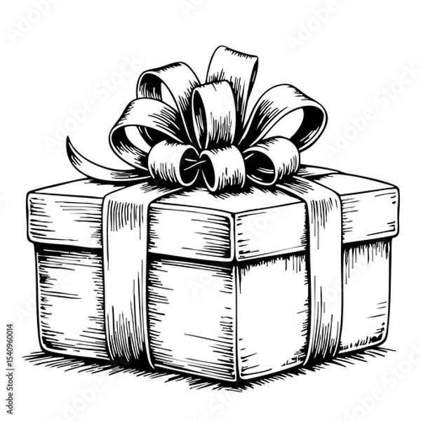 Fototapeta Vintage sketch of a gift box with a ribbon and bow  