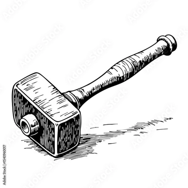 Fototapeta Vintage sketch of a wooden mallet lying on a surface  