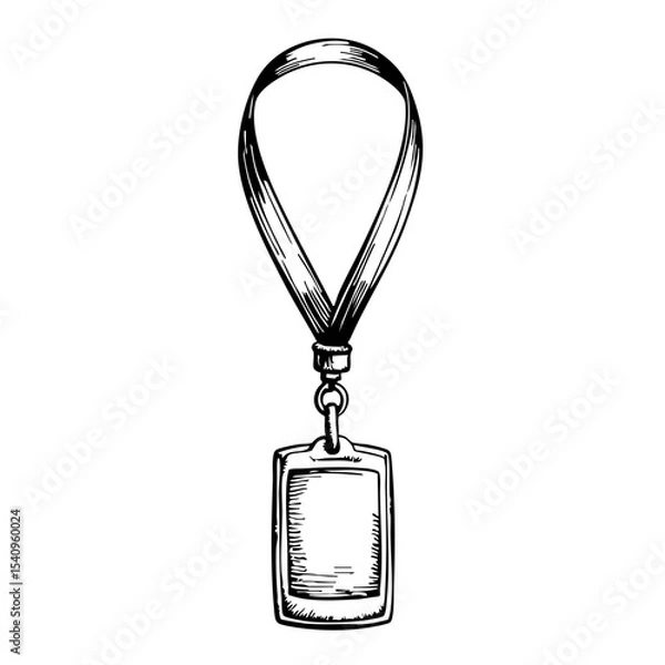 Fototapeta Lanyard with blank rectangular pendant in vintage sketch style  