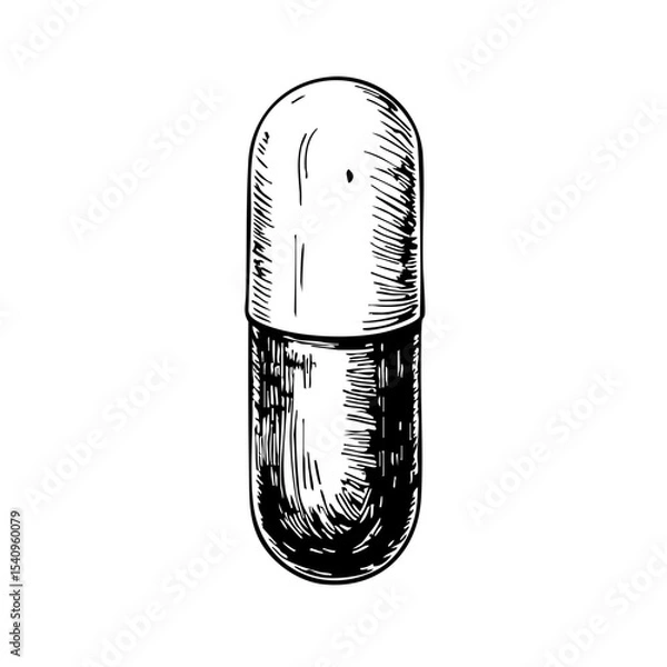 Fototapeta Vintage sketch of a capsule pill on white background  