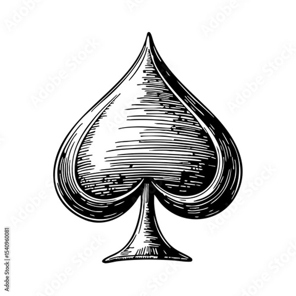 Fototapeta Vintage sketch of spade playing card symbol in black and white  