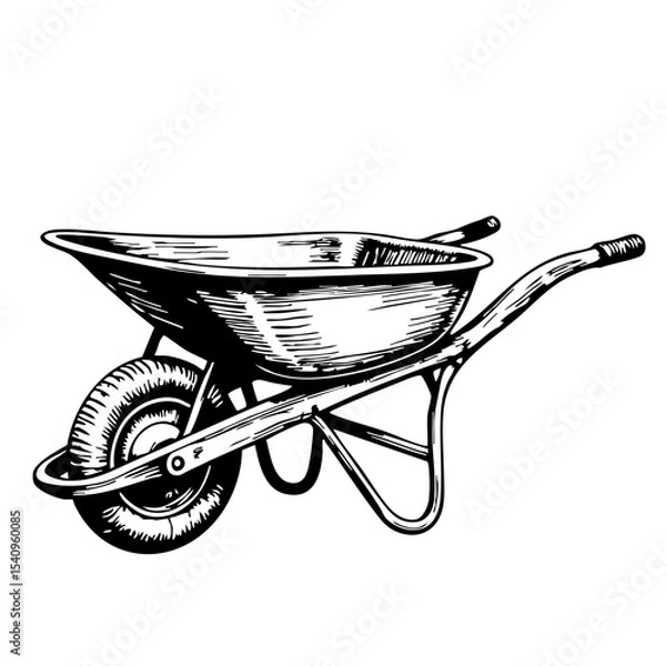 Fototapeta Vintage wheelbarrow sketch depicting a classic design in black and white  