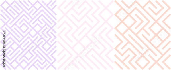 Obraz Abstract geometric pattern with interlocking lines in lavender, pink, and peach hues on a white background.