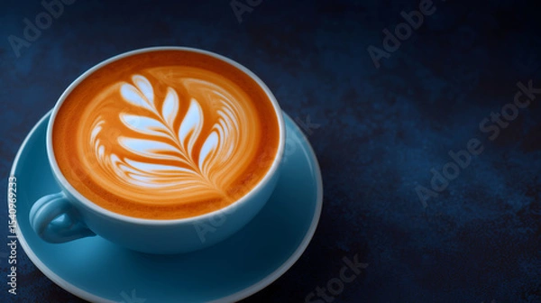 Fototapeta Close-up of a cappuccino with intricate latte art.