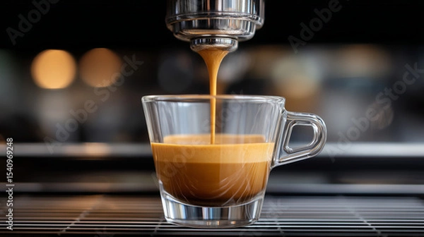 Fototapeta Espresso shot being pulled from a vintage coffee machine.