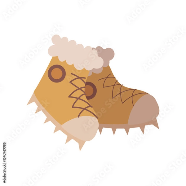 Fototapeta Furry winter boots with spikes. Vector
