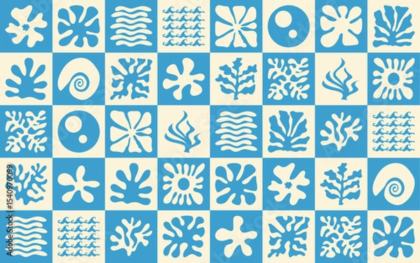 Obraz coral ocean wavy floral seamless pattern groovy naive style flowers plants vacation summer sea theme vector texture hand drawn botanic art