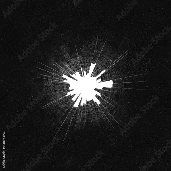 Fototapeta broken dirty window glass with isolated hole in the middle