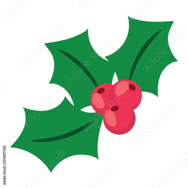 Fototapeta Holly branch with berries. Vector