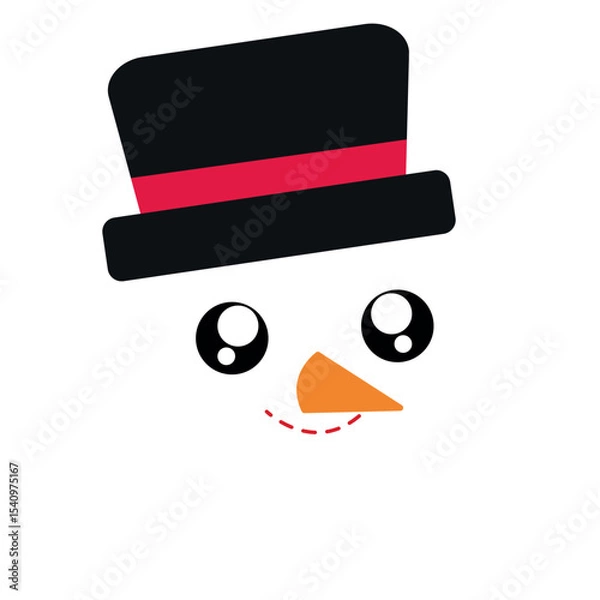 Fototapeta Snowman face with top hat. Vector