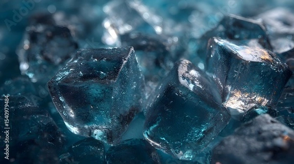 Obraz High Resolution Macro Photo of Crystal Clear Ice Cubes with Realistic Texture and Lighting – Perfect for Beverage Advertising and Cool-Themed Designs.