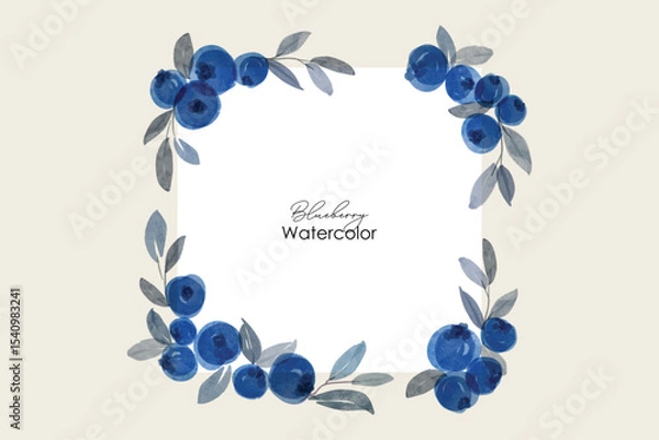 Obraz Blueberry watercolor art wreath frame background. Sweet blueberry in frame. Vector illustration. blueberry pattern. Fruit berry background. Summer fruit texture