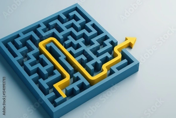 Fototapeta Complex Problem Solving Blue Maze Yellow Solution Path