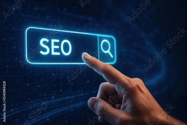 Fototapeta Hand Touching Search Icon SEO Concept Internet Find