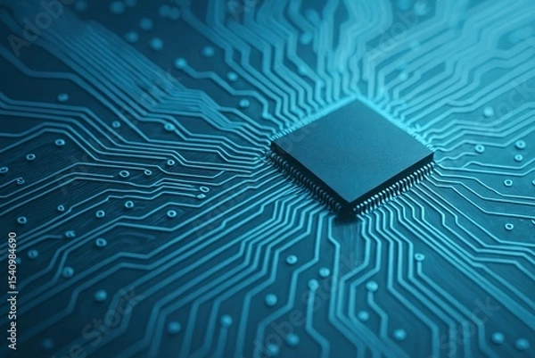Fototapeta Light Blue Microprocessor Microchip Circuit Lines Tech