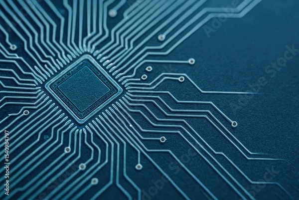 Fototapeta Light Blue Microprocessor Microchip Circuit Lines Tech