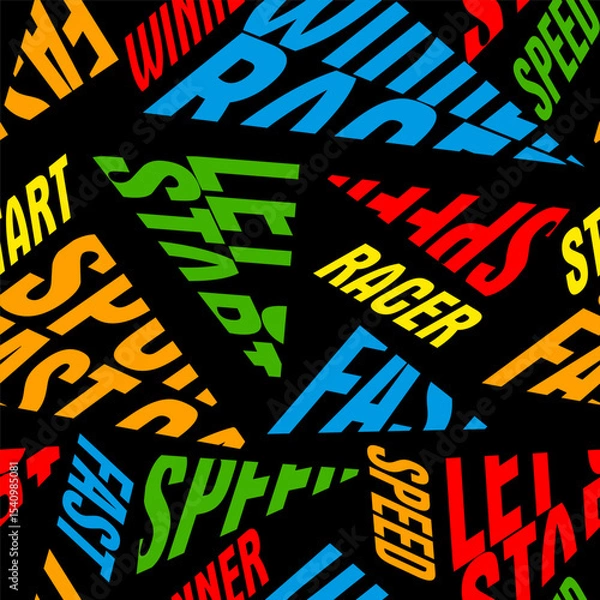 Obraz Abstract seamless urban background.  Grunge pattern with sports car words. Slogan and triangle