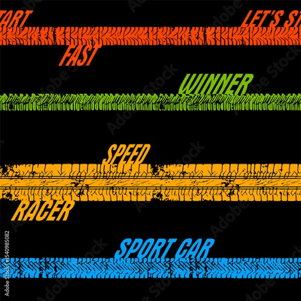 Obraz Abstract seamless urban background.  Grunge pattern with tire tracks and words. Sport design.
