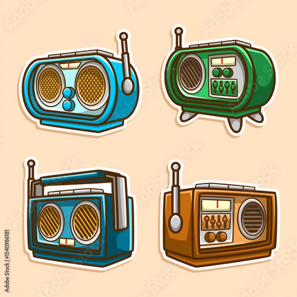 Obraz Antique radio illustration in a collection of four sets. Classic retro cartoon model