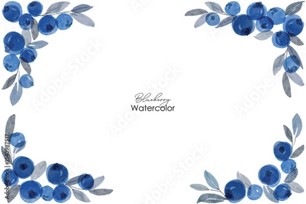 Obraz Blueberry watercolor art wreath frame background. Sweet blueberry in frame. Vector illustration. blueberry pattern. Fruit berry background. Summer fruit texture