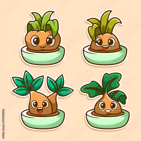 Obraz collection of plants with cute expressions in pots