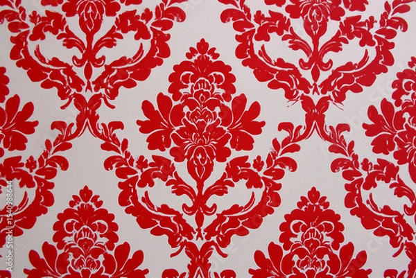 Fototapeta Damask pattern red floral design on white background
