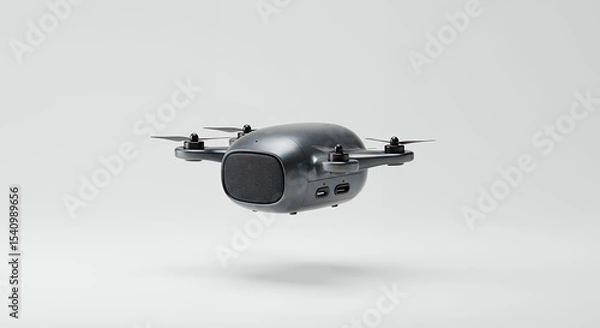 Obraz Gray drone hovers against white background
