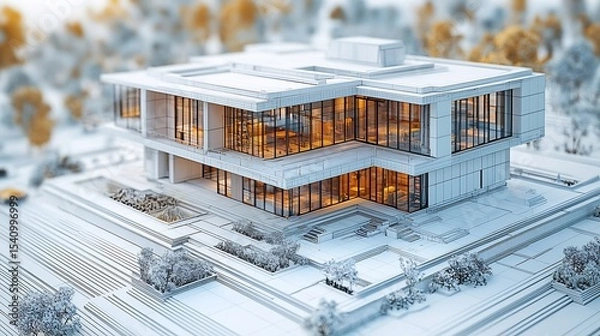 Fototapeta Architectural Illustration of Sustainable Design Workflows As Engineers Measure and Inspect Construction Performance Using Bim and Ai In Premium Project Development