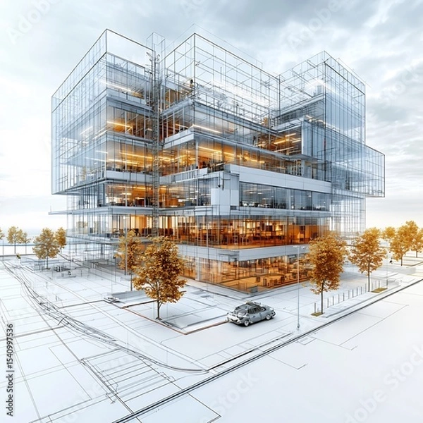 Fototapeta Art Concept Featuring Architects Coordinating Construction Systems for Newly Constructed Office Spaces With 3d Modeling Virtual Testing and Inspection Planning