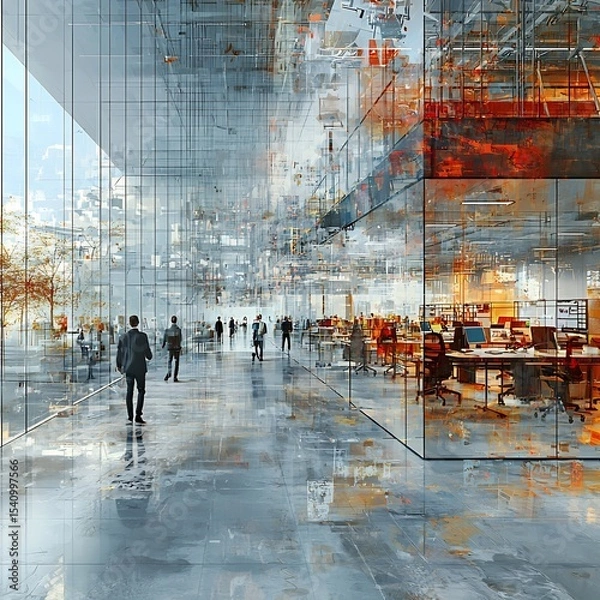 Fototapeta Art Concept Featuring Architects Coordinating Construction Systems for Newly Constructed Office Spaces With 3d Modeling Virtual Testing and Inspection Planning