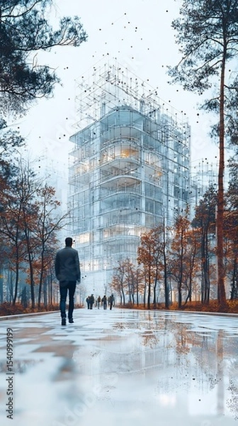 Fototapeta Background Image of Architect Office Featuring Ai Enhanced Three Dimensional Modelling and Data Driven Inspection of Newly Constructed Residential Concrete Buildings