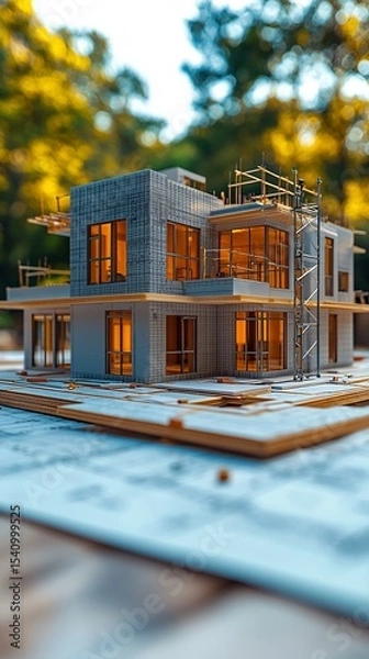 Obraz Background Image of Architects Office Showing Three Dimensional Building Modelling With Ai Driven Inspection Tools for Newly Constructed Residential Developments