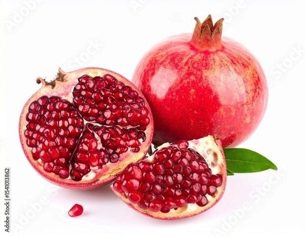 Obraz Fresh Ripe Pomegranate – Juicy Red Fruit Isolated on White Background