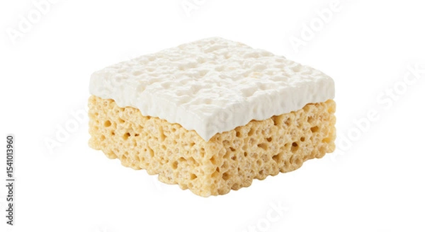 Fototapeta Marshmallow Rice Square Treat with Glossy White Icing Topping