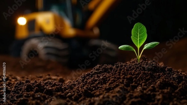 Fototapeta A delicate plant emerges from the soil symbolizing hope and new beginning.