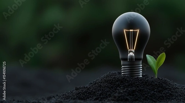 Fototapeta A light bulb and a small plant represent a concept of innovation and growth.