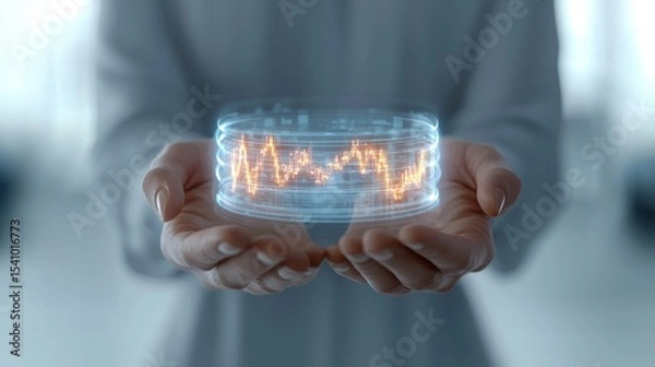 Fototapeta A person holds a glowing chart representing data analysis and financial information.