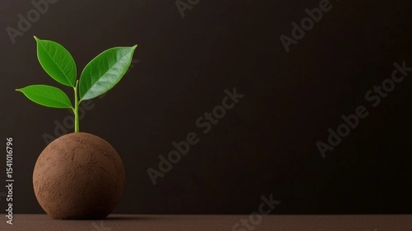 Fototapeta A young plant emerges from a sphere of soil symbolizing new life and growth.