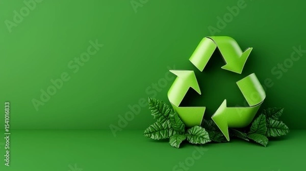 Fototapeta Concept image displaying a green recycling emblem with foliage representing environmental awareness and a sustainable future.