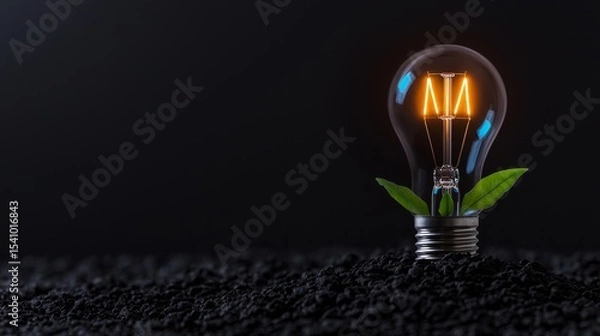 Fototapeta Concept of a light bulb with plant representing innovation and ecological solution.