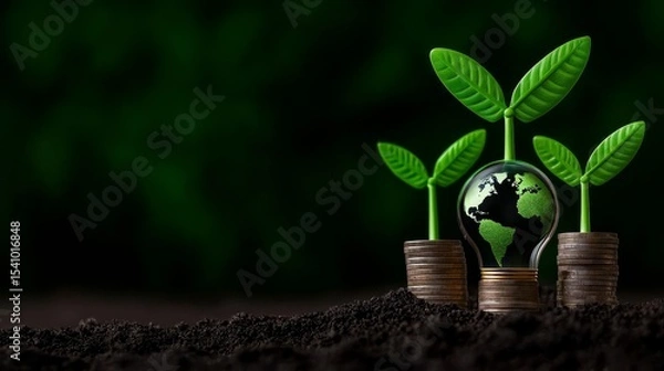 Fototapeta Concept showing a plant and earth in a bulb idea for ecology and finance.