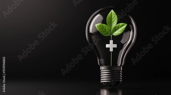 Fototapeta Concept showing plant growing inside lightbulb representing eco friendly power generation and sustainable technology.