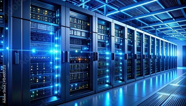 Fototapeta Illuminated data center server array