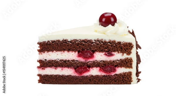 Fototapeta Slice of Black Forest Cake with Cherry Topping and Chocolate Shavings